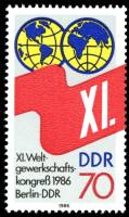 (1986-066) Марка Германия (ГДР) "Эмблема"    Всемирный конгресс профсоюзов, Берлин II Θ