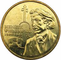 044 Монета Польша 2001 год 2 злотых Генрик Венявский   Латунь  UNC