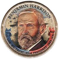(23p) Монета США 2012 год 1 доллар "Бенджамин Гаррисон"  Вариант №2 Латунь  COLOR. Цветная