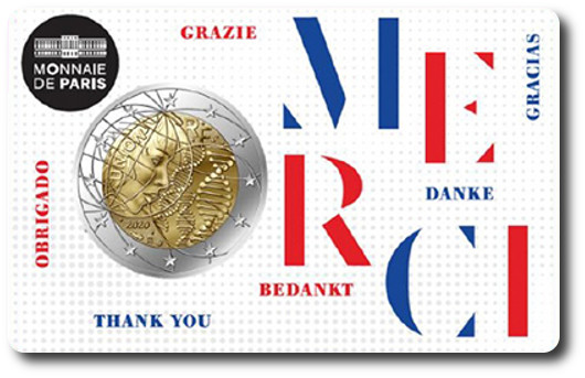 (2020 merci) Монета Франция 2020 год 2 евро &quot;Медицинские исследования&quot;  Биметалл  Coincard