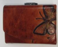 Портмоне женское "Wanlima", Натуральная кожа, 2 отделение, Клепка, "поцелуй", "Бабочка" Коричневое