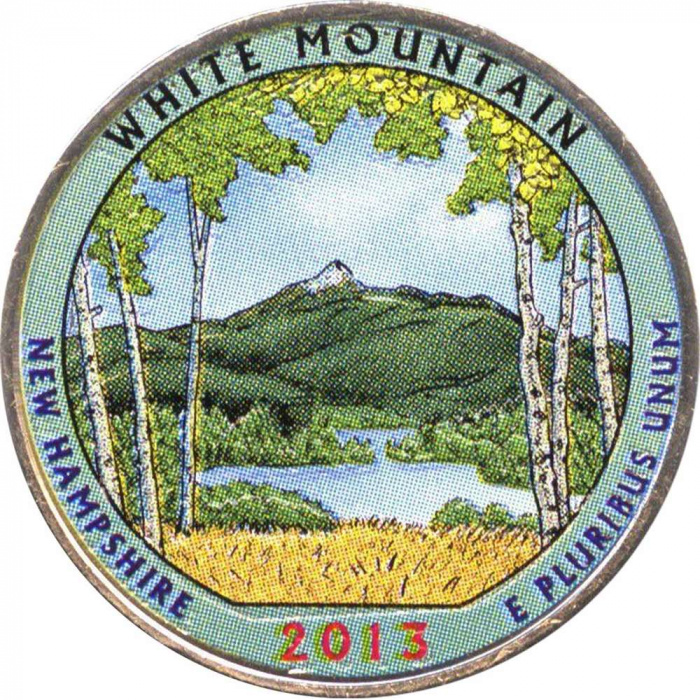 (016p) Монета США 2013 год 25 центов &quot;Белые горы&quot;  Вариант №1 Медь-Никель  COLOR. Цветная