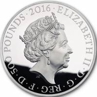 (№2016) Монета Великобритания 2016 год 500 Pounds (Королева Елизавета II 90-й день рождения - серебр
