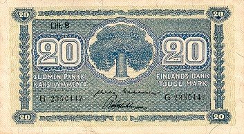 (1945 Litt B) Банкнота Финляндия 1945 год 20 марок  Kekkonen - Wahlman  UNC