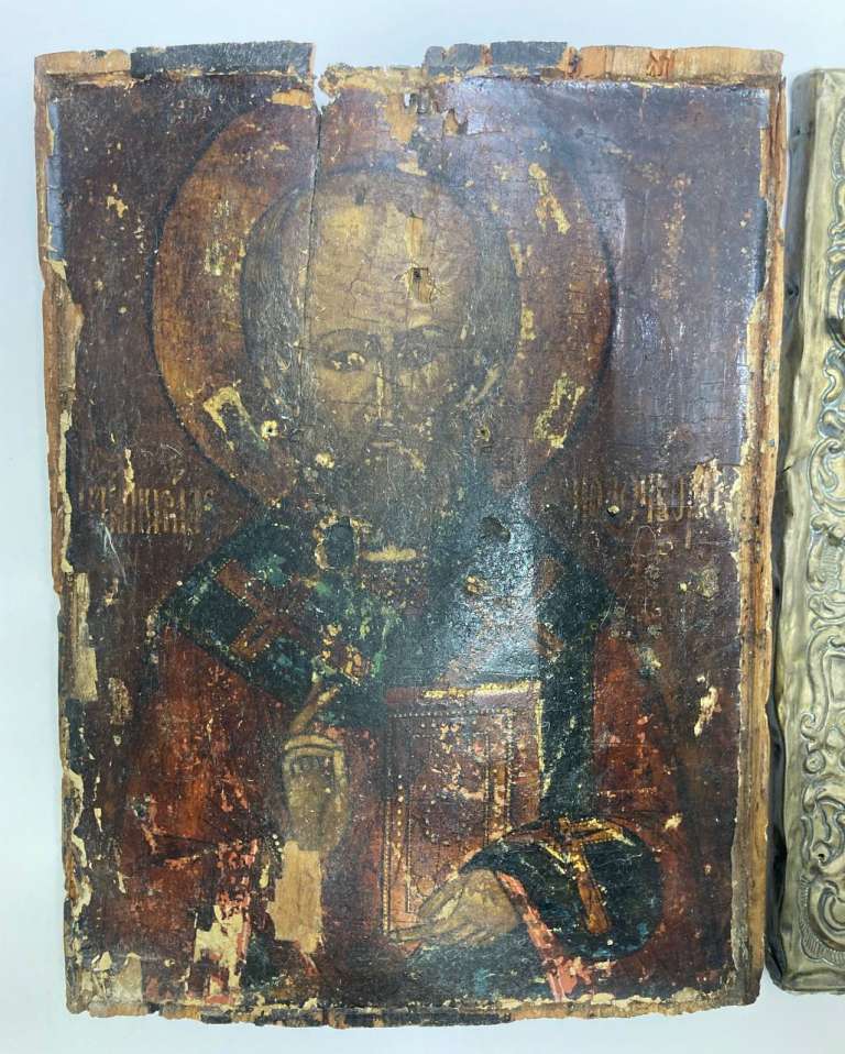 Икона Николай Угодник в кованом окладе, 19 век