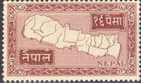(№1954-85) Марка Непал 1954 год "Карта Непала", Гашеная