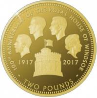 (№2017) Монета Тристан да Кунья 2017 год 2 Pounds (100-летию династии Виндзоров, круглая Башня - зол