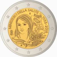 (024) Монета Италия 2018 год 2 евро "Министерство здравоохранения Италии. 60 лет"  Биметалл  Буклет