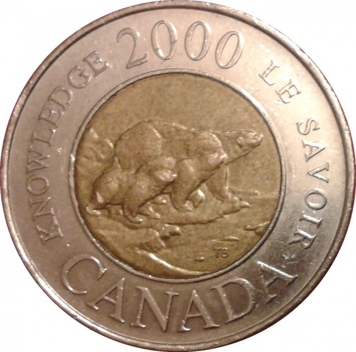 (2000) Монета Канада 2000 год 2 доллара &quot;Знания&quot;  Биметалл  UNC