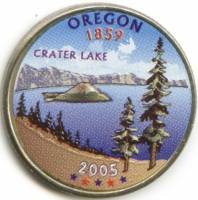 (033d) Монета США 2005 год 25 центов "Орегон"  Вариант №1 Медь-Никель  COLOR. Цветная