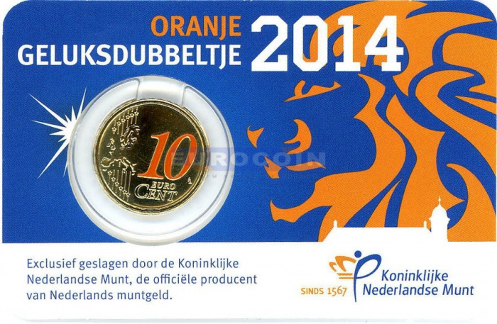 (2014) Монета Нидерланды (Голландия) 2014 год 10 центов  Вар 2 2013-... Виллем-Александр Цветная Лат