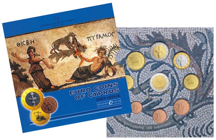 (2009, 9 монет) Набор монет Кипр 2009 год &quot;Мозаики Пафоса&quot;   Буклет