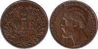 (1873) Монета Швеция 1873 год 2 эре "Оскар II"  Бронза  VF