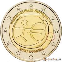(005) Монета Германия (ФРГ) 2009 год 2 евро "Экономический союз 10 лет" Двор J Биметалл  UNC