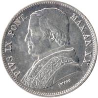 (1865) Монета Ватикан / Папская область 1865 год 20 байокко   Ag 835 Серебро Ag 835  XF