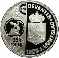 (№1990) Монета Нидерланды 1990 год 1 Ecu (Девентер мята 1000-летия)