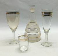 Набор стекло, позолота, СССР, графин, стопка, 2 бокала 