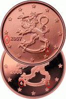 (2007) Монета Финляндия 2007 год 1 евроцент  2-й тип образца 2007 буквы FI, знак МД в центре Сталь, 