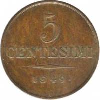 (№1849c27) Монета Италия 1849 год 5 Centesimi