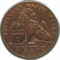(№1882km34.1) Монета Бельгия 1882 год 1 Centime (Фламандские легенды)