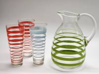 Графин и 3 стакана стекло СССР 1970 - е винтаж ретро с цветными полосками