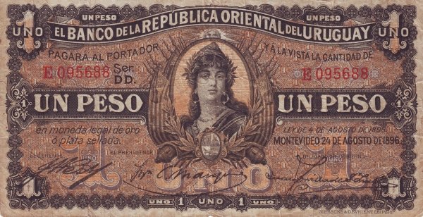 (№1896P-3a) Банкнота Уругвай 1896 год &quot;1 Peso&quot;