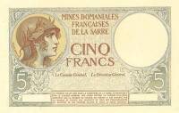 (№1920) Банкнота Саар 1920 год "5 Francs"