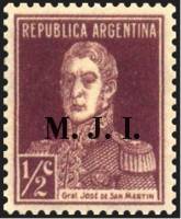 (№1925-284) Марка из набора Аргентина 1925 год "Joseacute Франциско ovpt де Martiacuten Сан 17781850