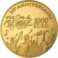 (№2011km1794) Монета Франция 2011 год 1,000 Euro (30 лет музыкальные фестивали)