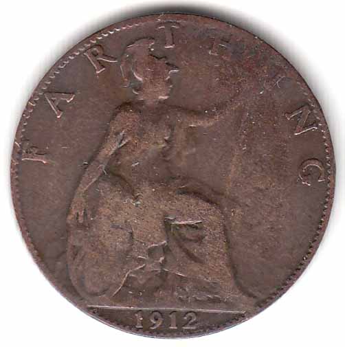 (1912) Монета Великобритания 1912 год 1 фартинг &quot;Георг V&quot;  Бронза  XF