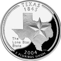 (028s, Ag) Монета США 2004 год 25 центов "Техас"  Серебро Ag 900  PROOF