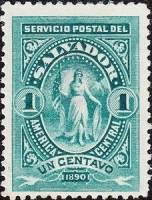(№1890-27) Марка Сальвадор 1890 год "Победа в овальном", Гашеная
