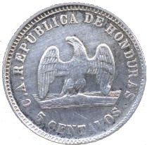 (№1879km43) Монета Гондурас 1879 год 5 Centavos