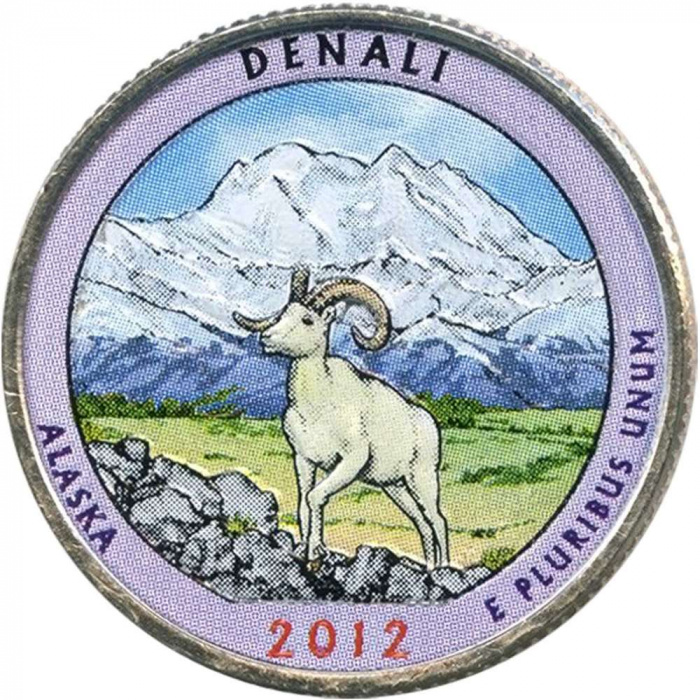 (015d) Монета США 2012 год 25 центов &quot;Денали&quot;  Вариант №1 Медь-Никель  COLOR. Цветная