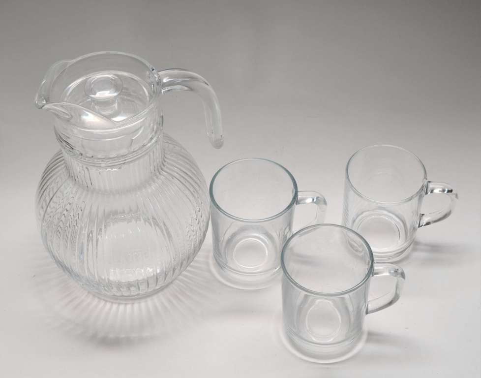 Кувшин и 3 кружки прозачное стекло