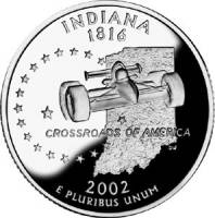(019s) Монета США 2002 год 25 центов "Индиана"  Медь-Никель  PROOF