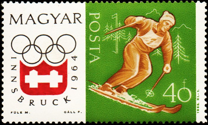 (1963-077) Марка Венгрия &quot;Слалом&quot;    Зимние Олимпийские Игры 1964, Инсбрук II O