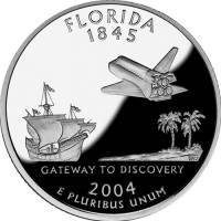 (027s, Ag) Монета США 2004 год 25 центов "Флорида"  Серебро Ag 900  PROOF