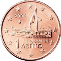 (2002) Монета Греция 2002 год 1 цент   Сталь, покрытая медью  UNC