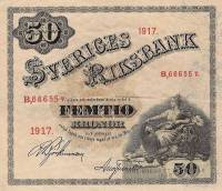 (,) Банкнота Швеция 1917 год 50 крон    UNC