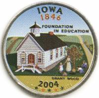 (029p) Монета США 2004 год 25 центов "Айова"  Вариант №1 Медь-Никель  COLOR. Цветная