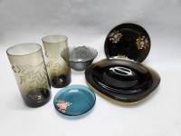 Тарелки 3 шт блюдце стаканы 2 шт конфетница цветное стекло (8 предметов)