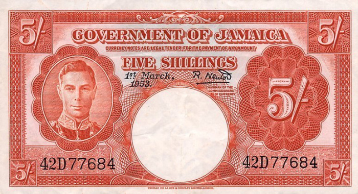 (№1953P-37b.1) Банкнота Ямайка 1953 год &quot;5 Shillings&quot;