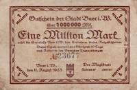 (№1923) Банкнота Германия 1923 год "1,000,000 Mark"