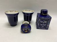 Набор для чая 4 предмета, 2 бокала, чайница и вазочка, кобальт, Бронницы