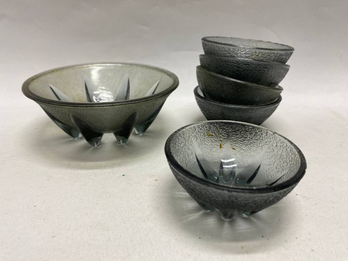 Икорница цветное стекло 6 предметов