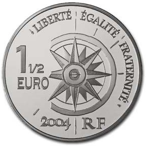 (2004) Монета Франция 2004 год 1 1/2 евро &quot;Путешествие по морю на Дальний Восток&quot;  Серебро Ag 900 Се