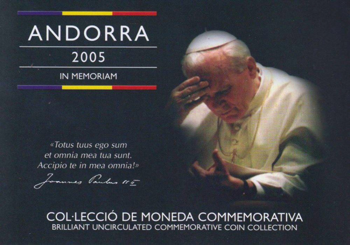 (2005, 6м) Набор монет Андорра 2005 год &quot;Иоанн Павел II&quot; Буклет  BU