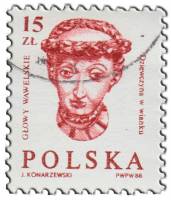 (№3253) Марка Польша 1990 год "Почтовая марка: Головы Вавельского замка. Краков". Гашеная