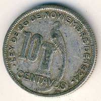(№1928km239.2) Монета Гватемала 1928 год 10 Centavos